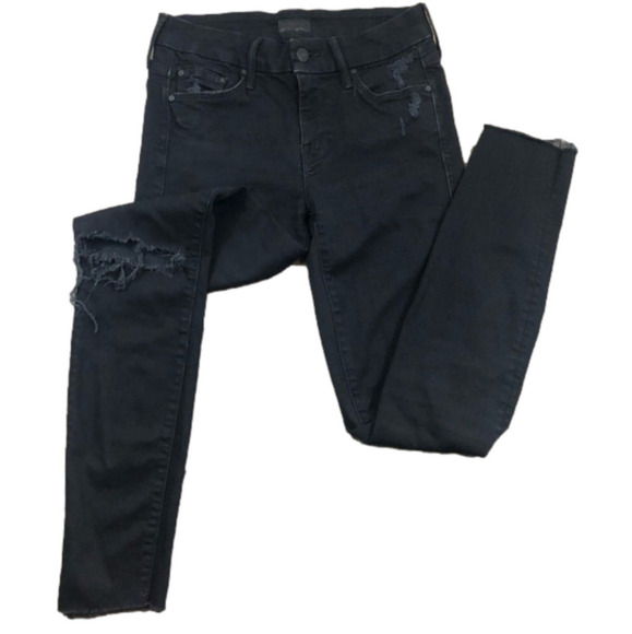 Mother the Looker Ankle Fray Jean Distressed Raw Hem Stretch Denim Guilty as Sin - Picture 1 of 15